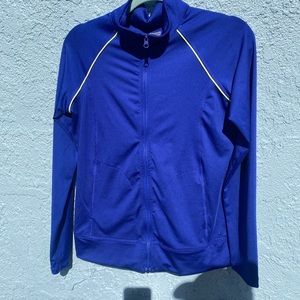 Light weight cobalt color workout jacket.